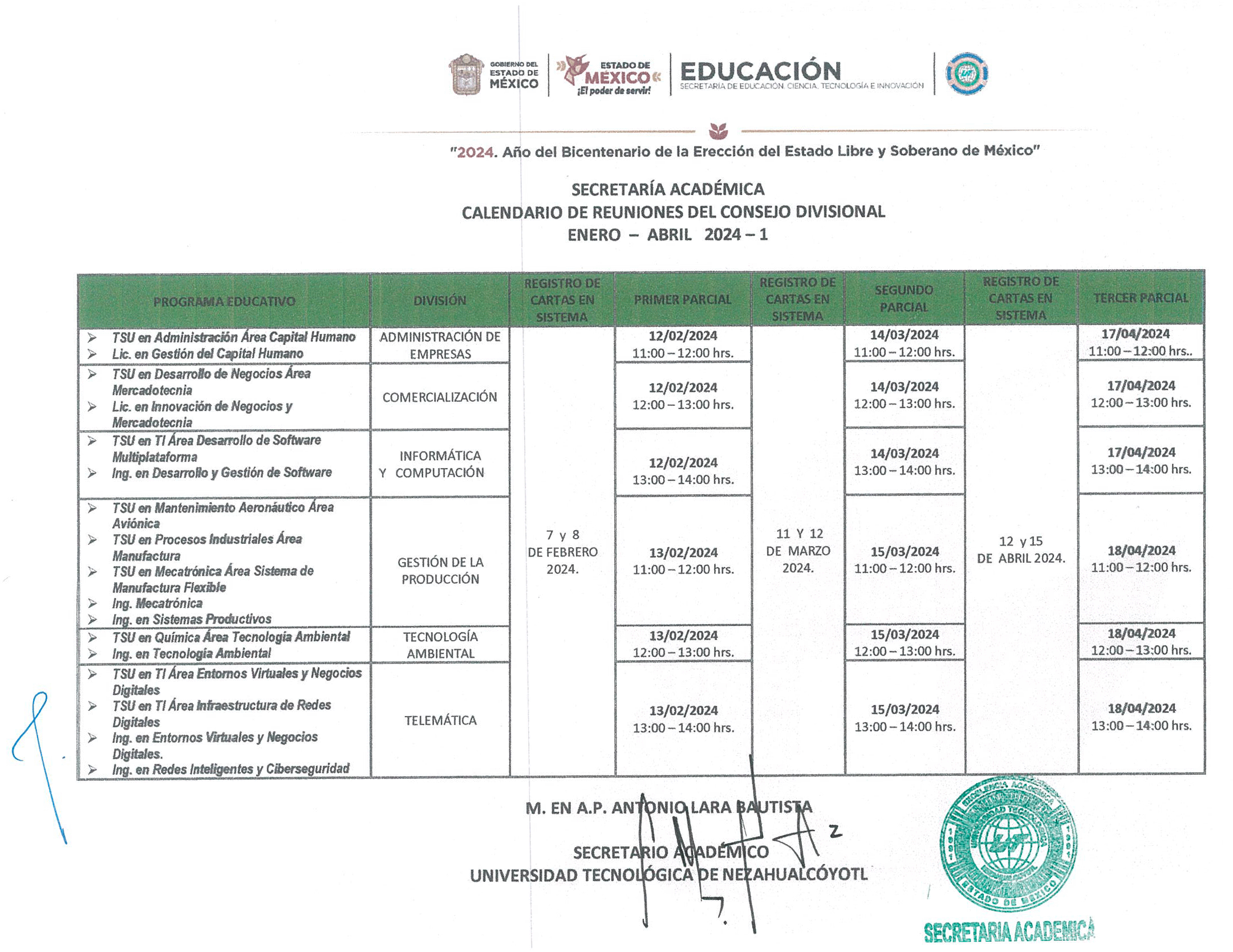 Calendarios escolares Universidad Tecnol gica de Nezahualc yotl